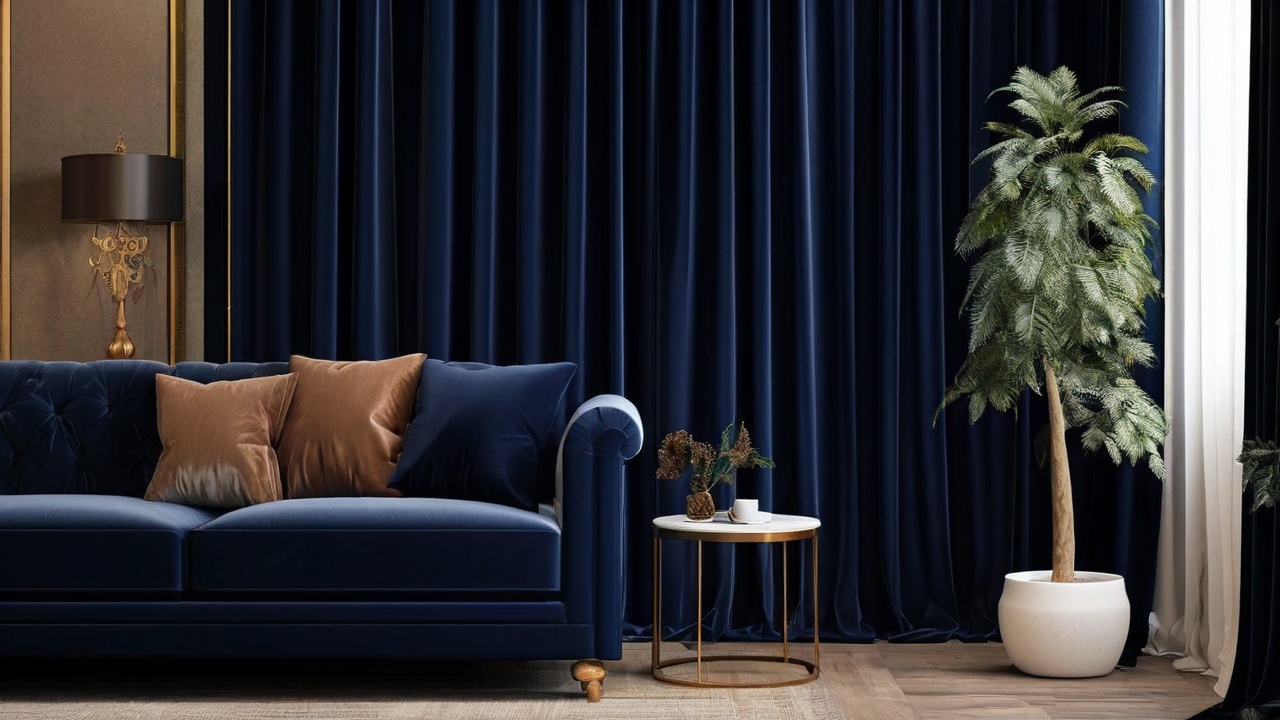 Dark Blue Velvet Curtain